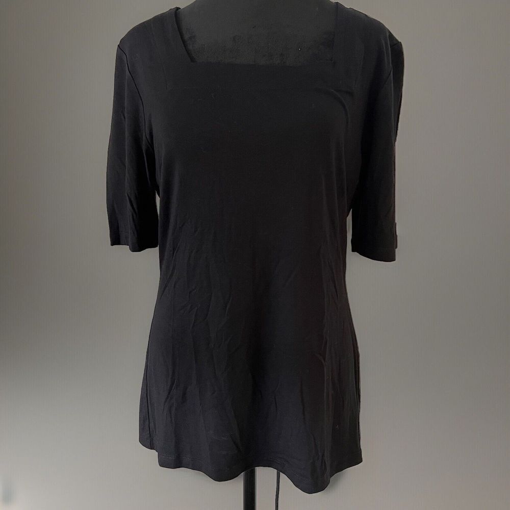 Carmen Marc Valvo Blouse Lg Liquid Jersey Knit Stretchy Square Neck Short Sleeve